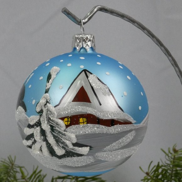 Winter Village Hand Decorated Christmas Ornament 3" Blown Glass Ball**SET OF 6** - Picture 2 of 5